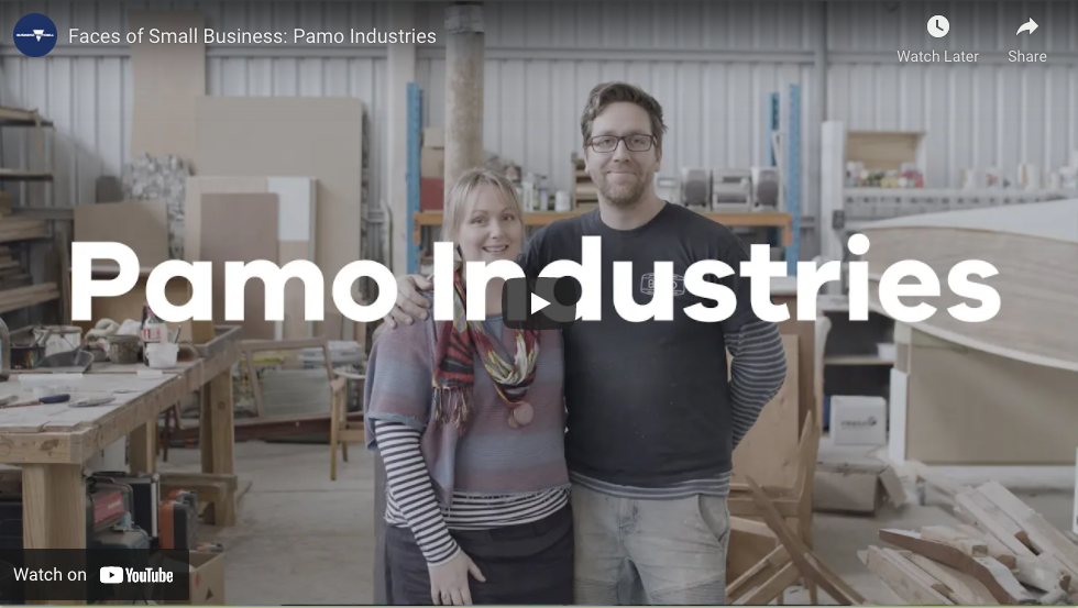 Load video: A video describing small Ballarat business, Pamo Industries. Specialists in furniture design, furniture restoration, upholstery and professional 2pac spraying.
