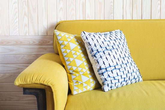 Yellow sofa throw cushions upholstery